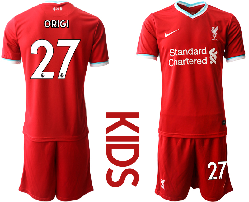 Youth 2020-2021 club Liverpool home #27 red Soccer Jerseys